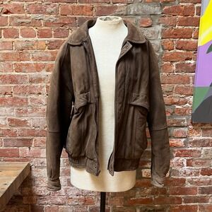 Misty Harbor Brown Genuine Leather Bomber Flight Jacket Slouchy Vintage Medium